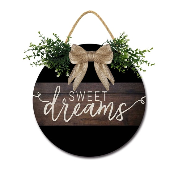 Front Door Porch Decorations Sweet Dreams Door Hanging Sign 11 inch Wooden Wall Sign, Rustic Holiday Wreath Decor for Front Door Porch Home Window Wall Farmhouse Decorations