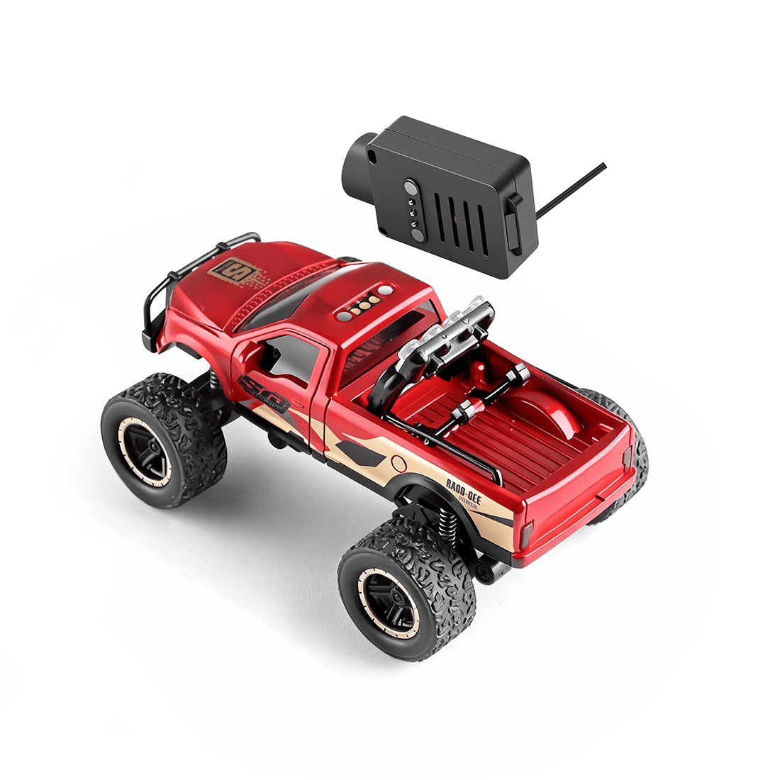 1/64 Scale FPV Mini RC Truck with WiFi HD Camera & APP + Remote Dual Control, 2.4G Full-Proportional RC Crawler with Display Screen, Gyro Stabilization & 3-Speed & Cruise Control - RTR