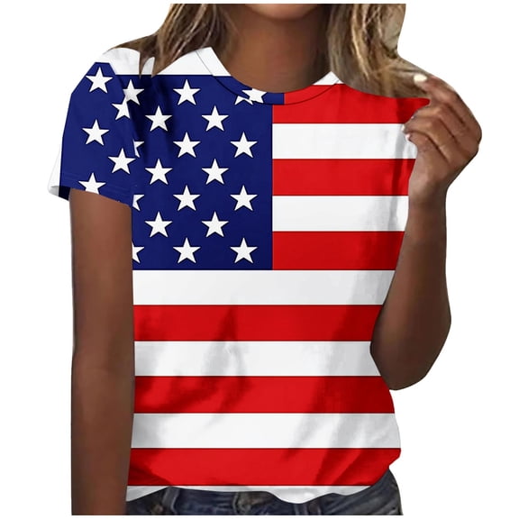 Mifsaly American Flag Shirts for Women 4Th Of July Patriotic Short Sleeve Tops Casual Graphic Crewneck T-Shirts Summer independence Day Outfits Red,XL