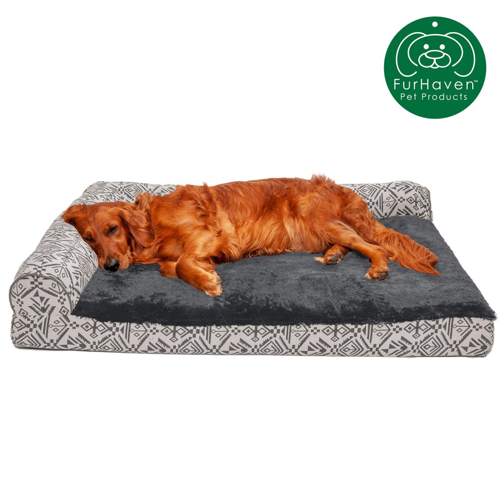 FurHaven Pet Dog Bed Deluxe Cooling Gel Memory Foam Orthopedic Southwest Kilim LShaped Chaise