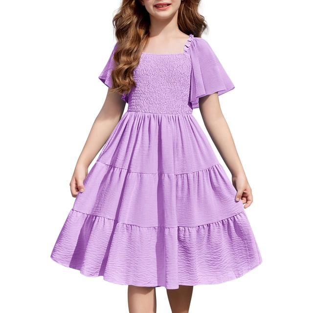 Vestido Arshiner morado para niñas de 5 a 6 años con bolsillos de poliéster