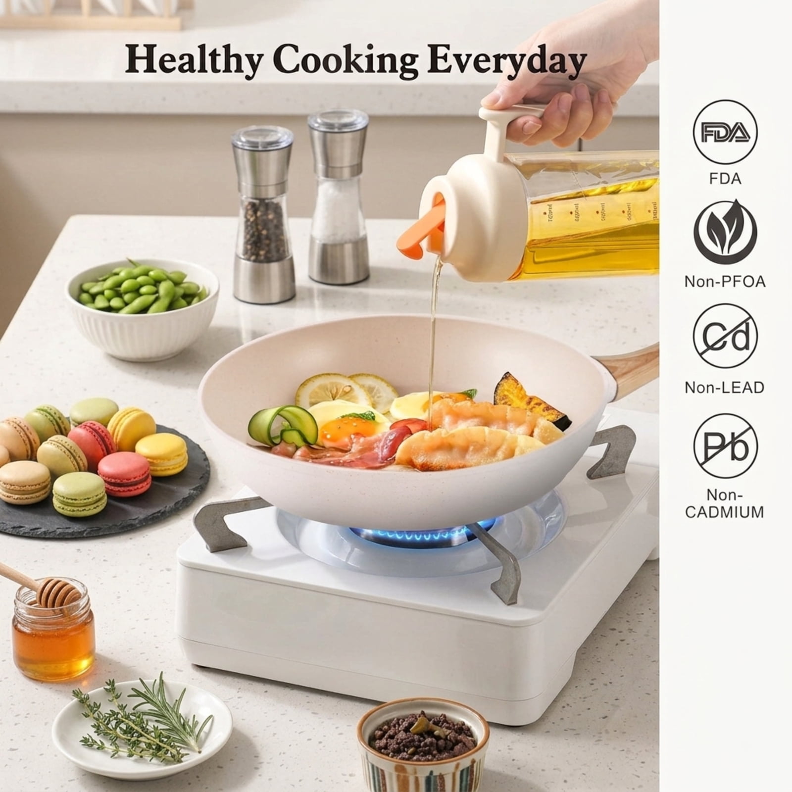 Fenbeli 12-Piece Ceramic Nonstick Cookware Set with Steamer and Utensils, Pots and Pans Set, Induction Compatible, Cream White