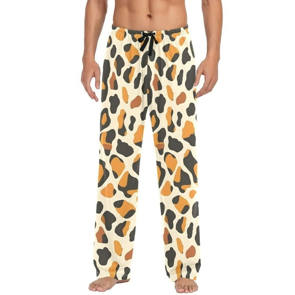 Leopard Print Men's Pajama Pants Cotton Long Sleepwear Lounge Pants L