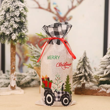 

Hesxuno Christmas Atmosphere Decoration Trolley Printed Wine Bottle Cloth Bottle Sleeve On Clearance