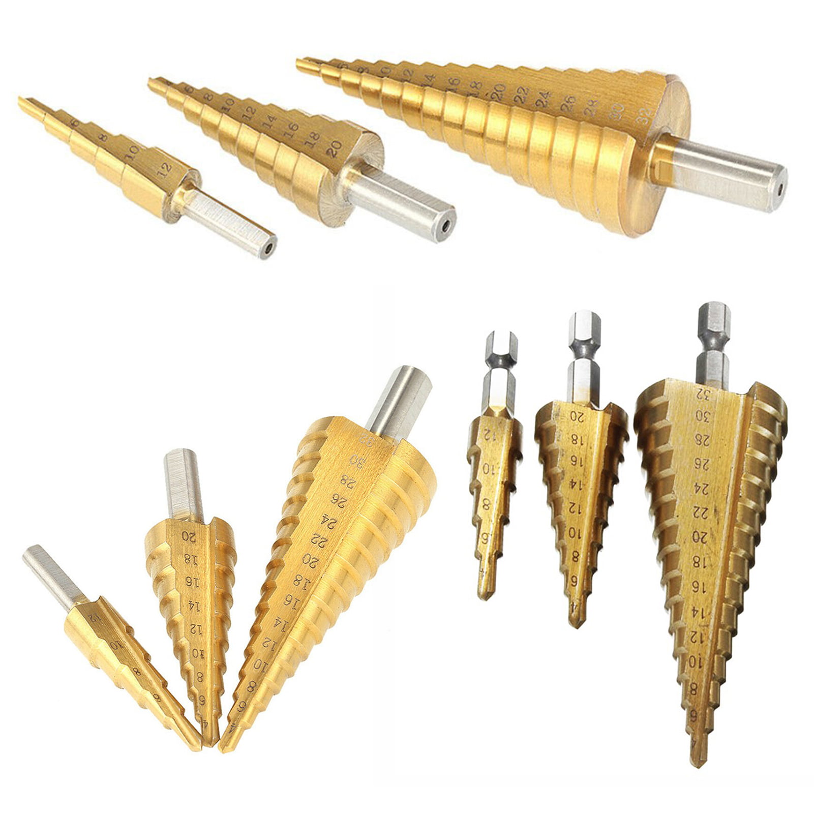 HSS Step Drills Bit Tool Set Triangle Handle Metal Drill Bit Cutter 4-12/20/32mm