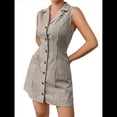 thumbnail image 3 of Vestidos Cortos con Botones para Mujer, Sin Mangas, Corte A, con Bolsillo. Cuadrícula Gris M, 3 of 8