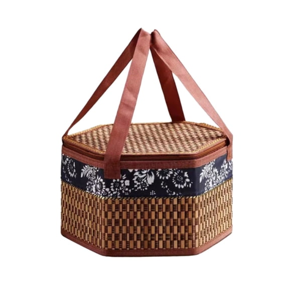 Wicker Basket with Lid,Wicker Picnic Basket with Double Handles,Woven Picnic Storage Rattan Wicker Egg Serving Gift Baskets Food Vintage Organizer Fruit Lid Hyacinth Medium Wicker Basket,Khaki