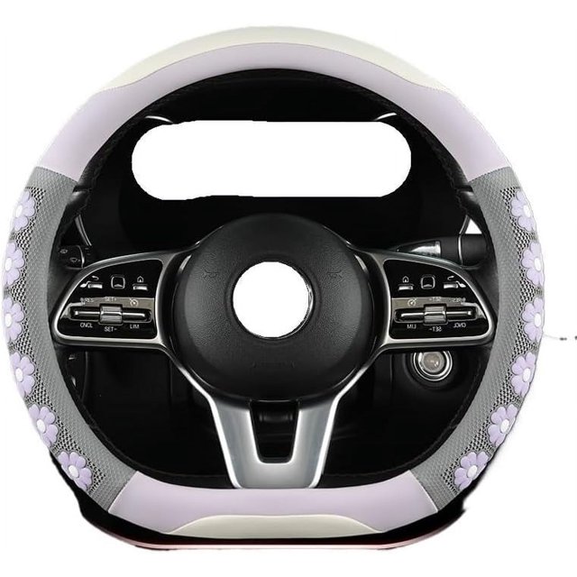 New Steering Wheel Cover Goddess Cartoon Leather 3D Flower Embossed Handle Cover Girl Style Handle Cover(Roland Purple D)
