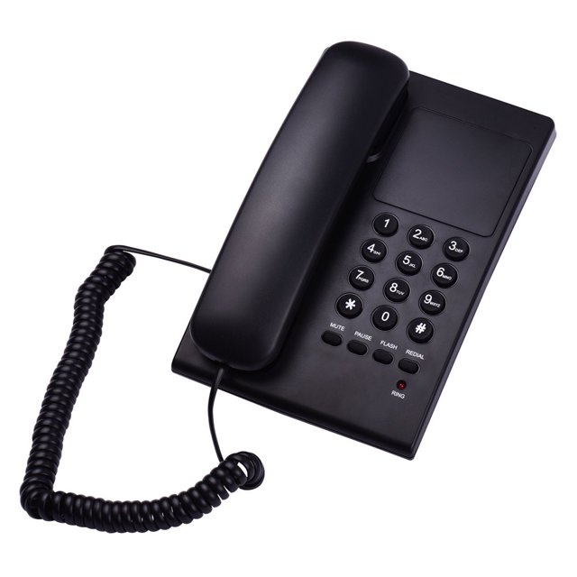 Black Corded Phone Desk Landline Phone Wall Mountable Telephone Support Ringer/Handset Receive Control Flash Mute Function Redial for Hotel Office Business Home
