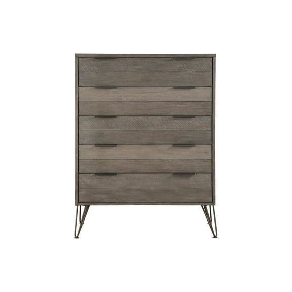 Contemporary Solid Wood Chest with Metal Hairpin Legs, Grey