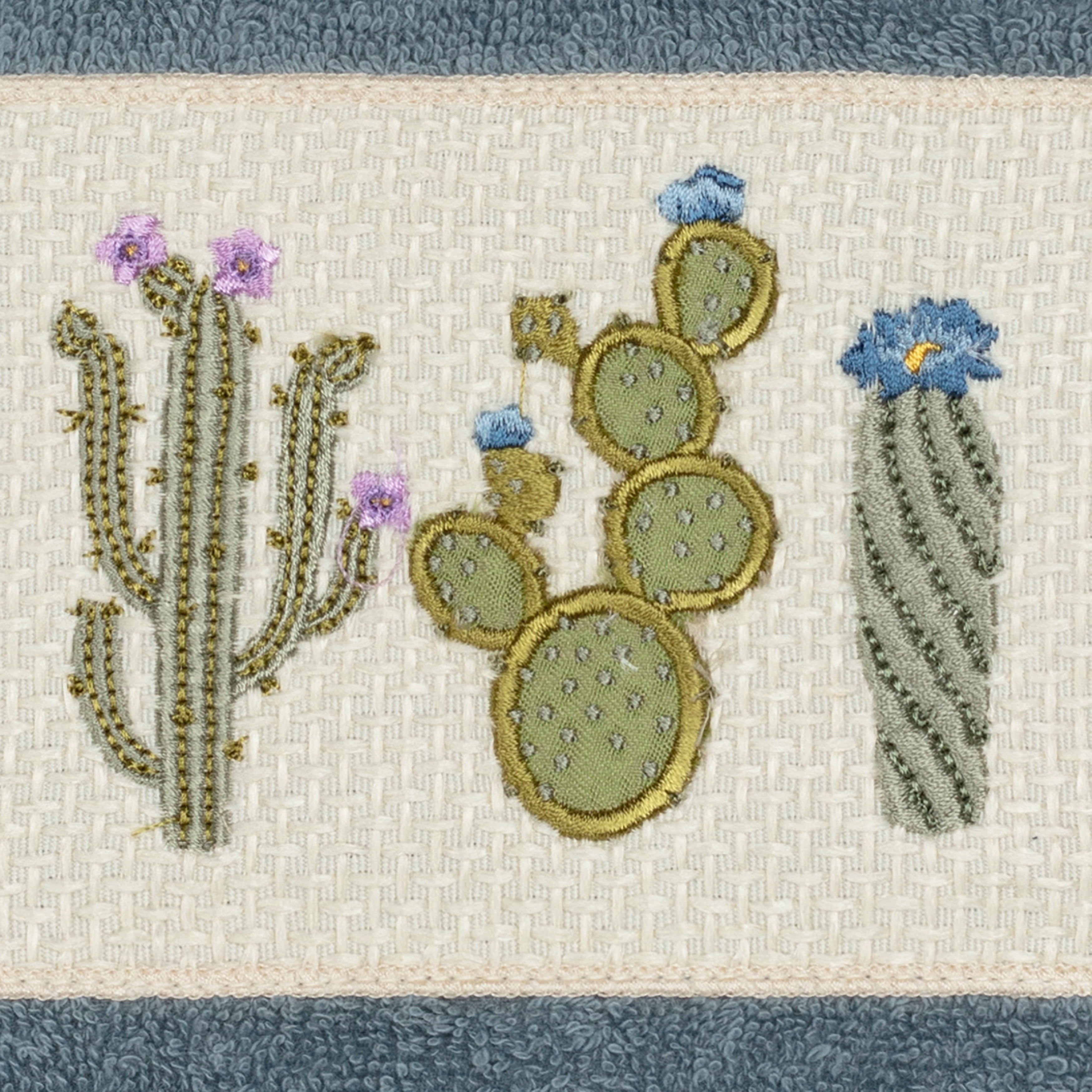 Authentic Hotel and Spa  Turkish Cotton Cactus Embroidered Teal Blue Hand Towel