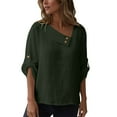 thumbnail image 5 of Kaemgyyd Womens Tops Cotton Linen Roll up 3/4 Sleeve Casual Loose Fit Blouses Comfortable Solid Color Trendy T-Shirt, 5 of 7