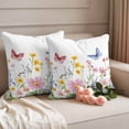 thumbnail image 2 of Pink Blue Yellow Floral Pillow Covers 2 Pack Butterfly Wildflower Pillowcase Waterproof Outdoor Throw Pillow Cover for Patio Garden Square Cushion 26”x26”, 2 of 9