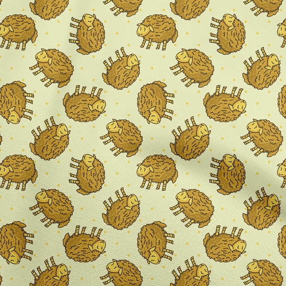 oneOone Georgette Viscose Dark Mustard Fabric Kids Sheep Dress Material Fabric Print Fabric By The Yard 42 Inch Wide