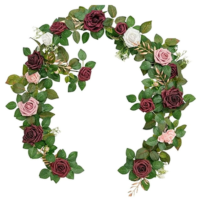 Guirlande Réaliste de Verdure Artificielle et de Roses pour Décoration de Table et Chaise de Mariage, Fausse Vigne Botanique avec Feuilles Réalistes pour Arrangement Rustique de Centre de Table en Arche