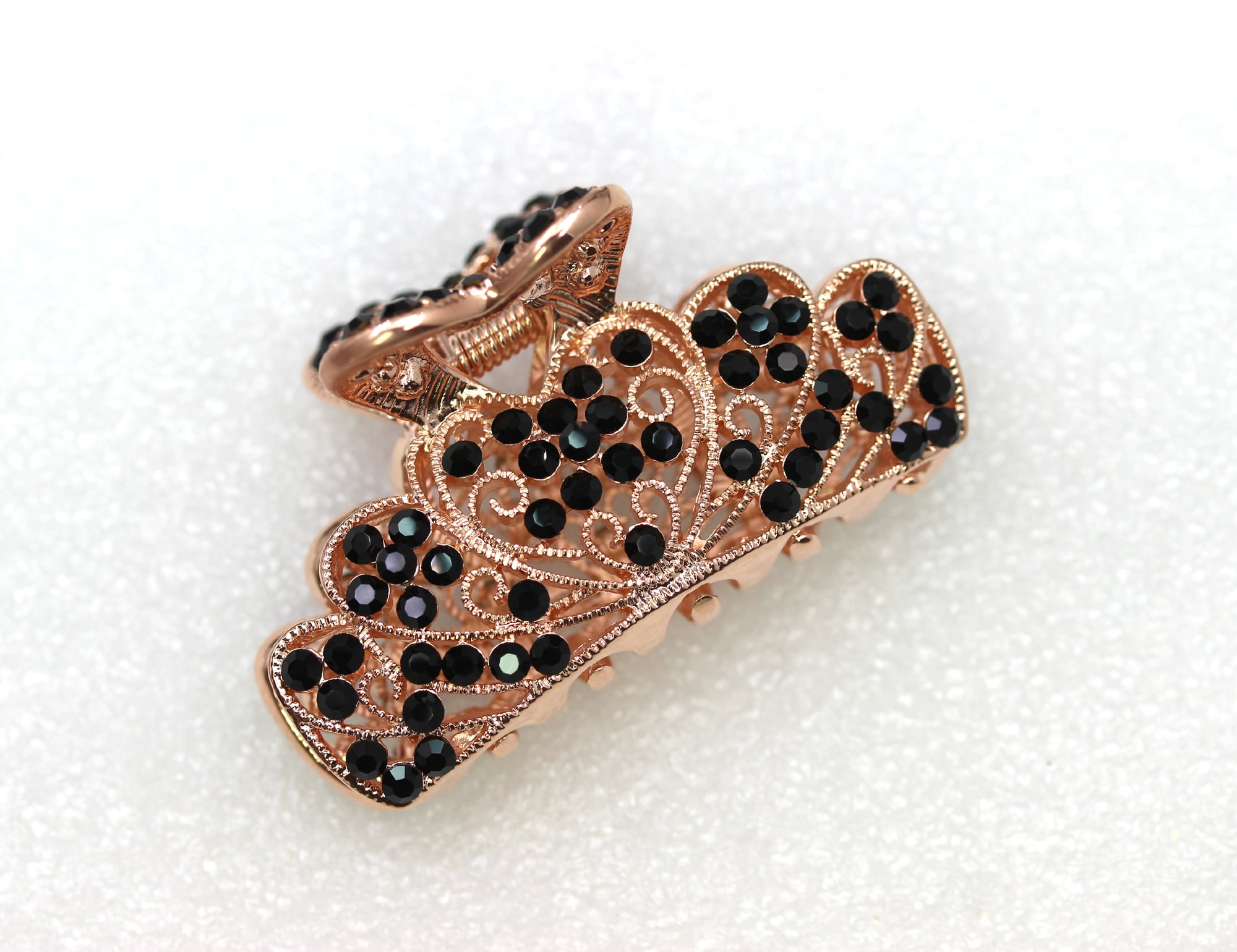 Faship Gorgeous Black Rhinestone Crystal Floral Hair Claw Clips