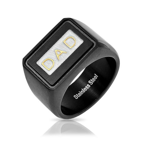 Square Signet Ring - Mens Dad Word Black Band Square Signet Ring For Father Day Gift For Men Oxidized Stainless Steel
