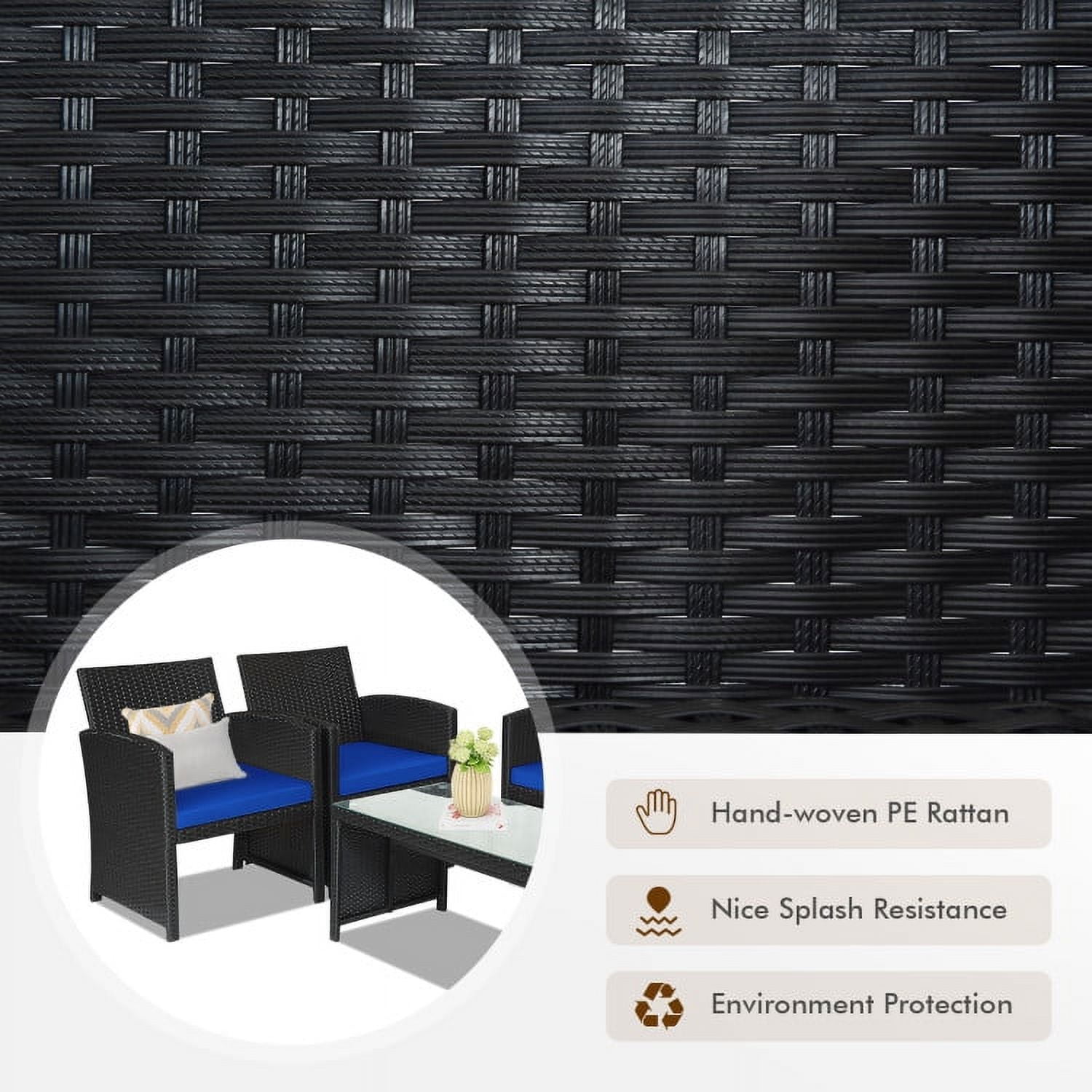 Aimee Lii 4 Pieces Wicker Patio Furniture Set with Cushions, Wicker Outdoor Sectional with Weather Resistant Cushions and Tempered Glass Tabletop, Navy Aimee Lii 4 Pieces Wicker Patio Furniture Set with Cushions, Wicker Outdoor Sectional with Weather Resistant Cushions and Tempered Glass Tabletop, Navy