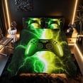 thumbnail image 2 of meiyoeat Neon Lightning Gamer Duvet Cover Set for Teens Boys, Electric Green Yellow Gaming Bedding Full, Black Reversible 3pcs, 1 Duvet Cover and 2 Pillowcases, 2 of 7