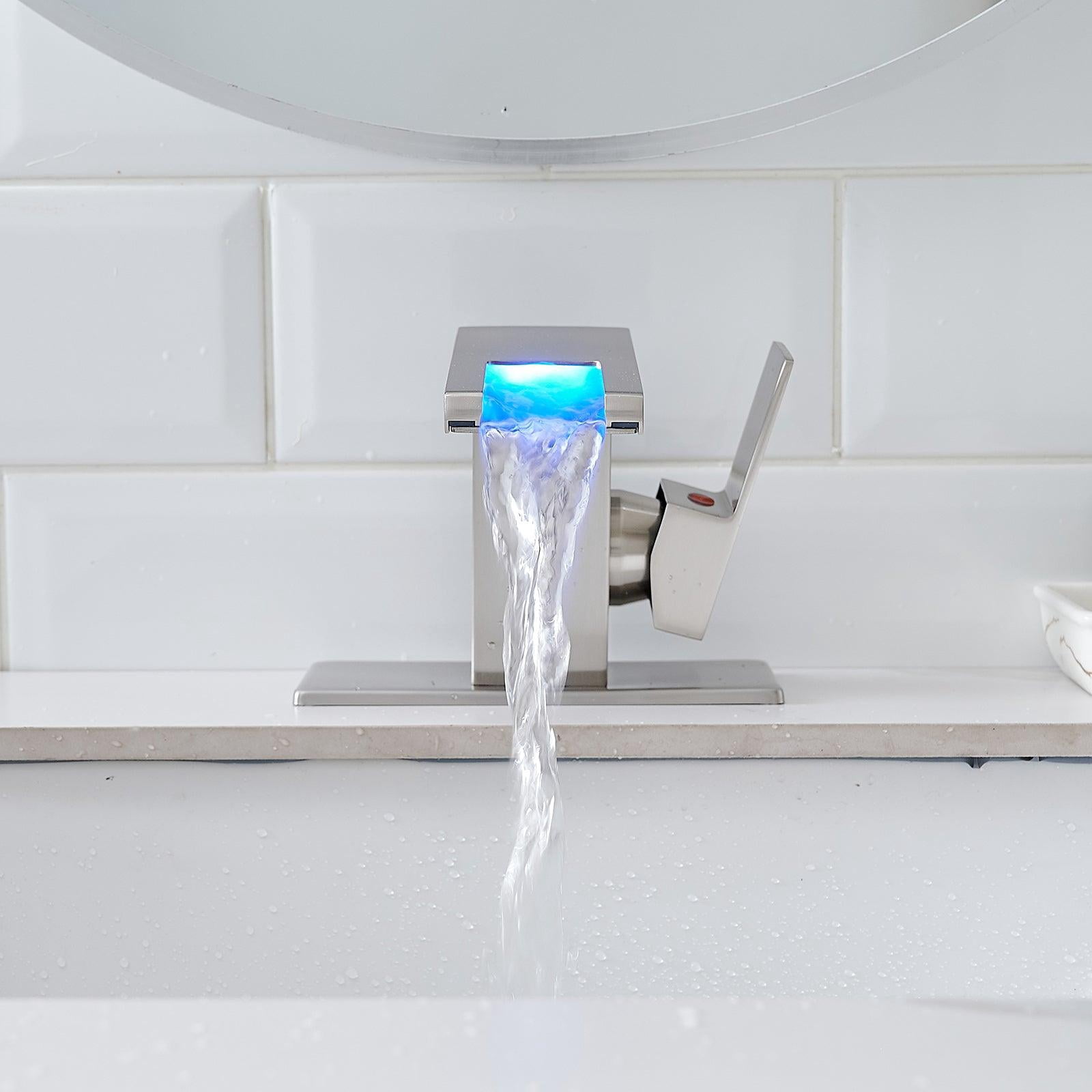 ANGELES HOME LED Light Bathroom Faucet Waterfall Single Handle One Hole Faucet for Bathroom Sink Mount Vanity Faucet