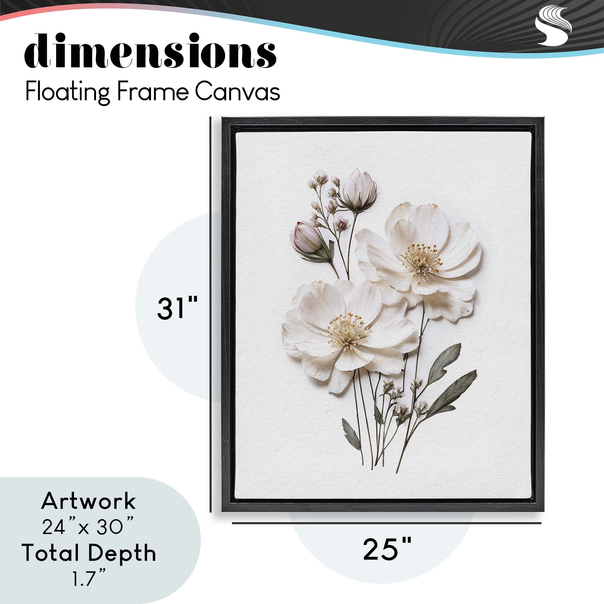 Elegant Pressed Flowers Black Framed Floater Canvas Wall Art, design by Lettered and Lined