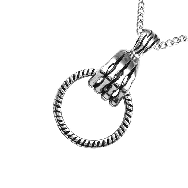 Collar de hombre musculoso de acero inoxidable con lazo de mano de acero inoxidable Plata