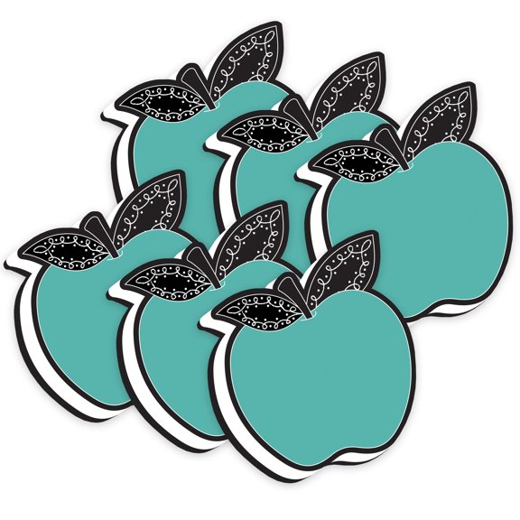 Ashley Productions Magnetic Whiteboard Eraser, Teal Apple with Chalk Loop Leaves, Pack of 6