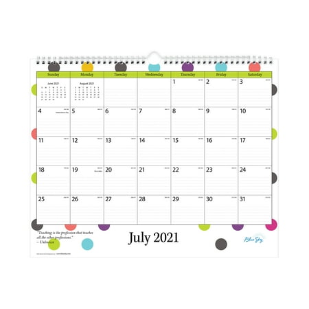 Blue Sky 21-22 Teacher Dots 15" x 12" Wall Calendar