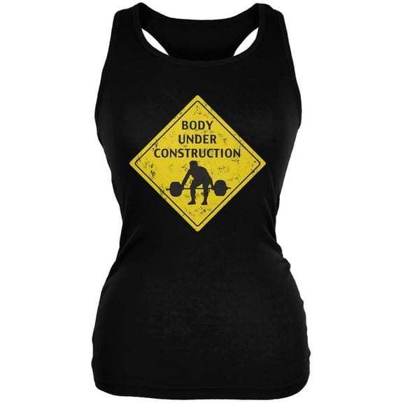 Body Under Construction Funny Black Juniors Soft Tank Top - Small