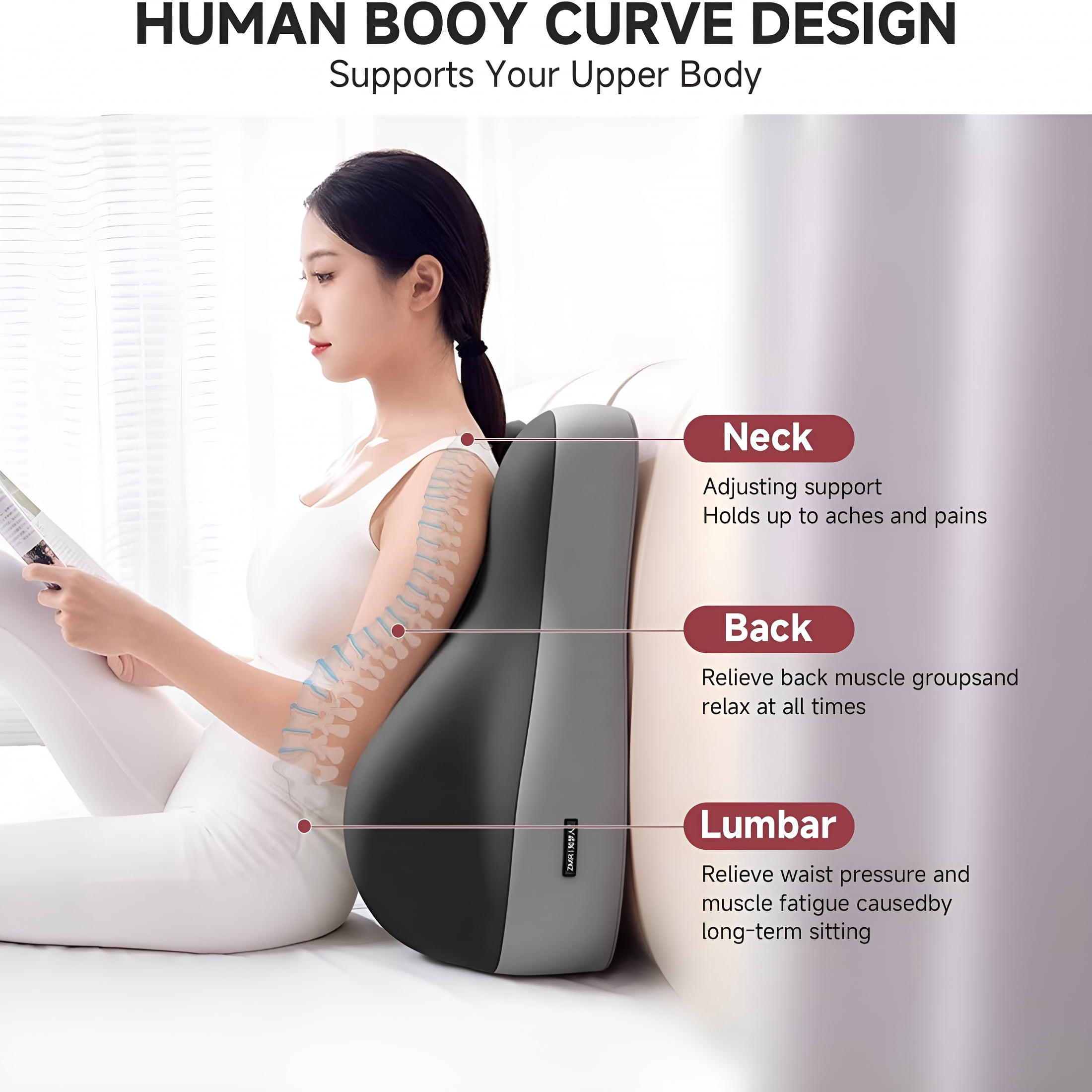 XIBUFE Multi-Position Wedge Pillow for Back Support,Multifunctional Positioning Pad with Memory Foam for Heartburn,Acid Reflux,Back Pain,Neck Pain Relief (Grey)