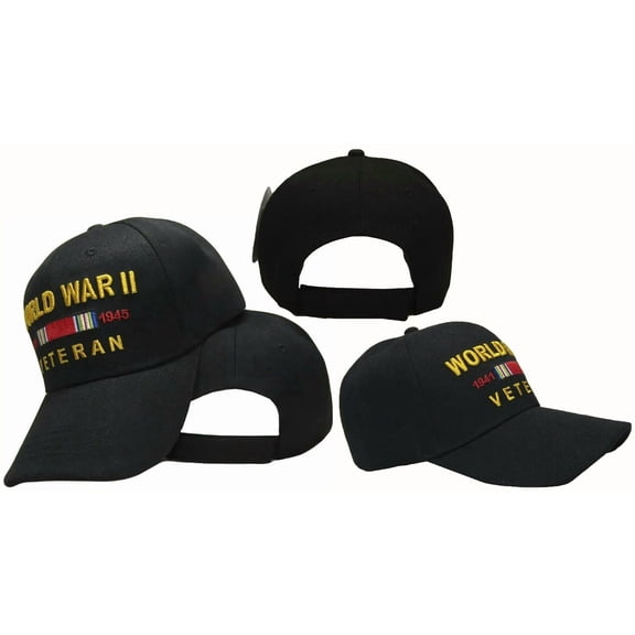 Embroidered Black World War 2 II Veteran With Dates Military Baseball Cap Hat