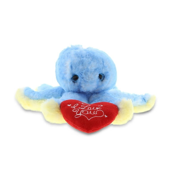 Dollibu Blue Octopus With I Love You Heart Message Stuffed Animal 9.5 Inch, For Boyfriend Or Girlfriend, Cute Teddy Bear With Heart Plush Toy For Friend, Romantic Anniversary Or Valentine'S Day Gift