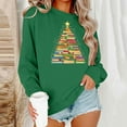 thumbnail image 2 of FAWUUDO Womens Fall Sweater Cute Bow Print Long Sleeve Pullover Casual Oversized Green, 2 of 6