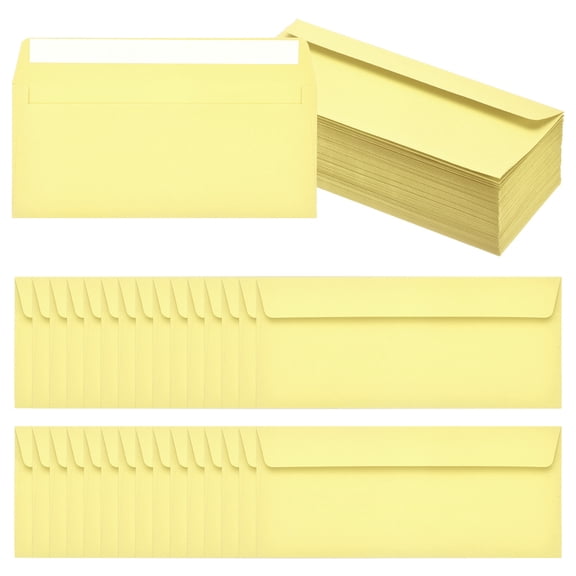 Uxcell 100 Pack Light Yellow #10 Business Envelopes, Colored Self Seal Letter Size