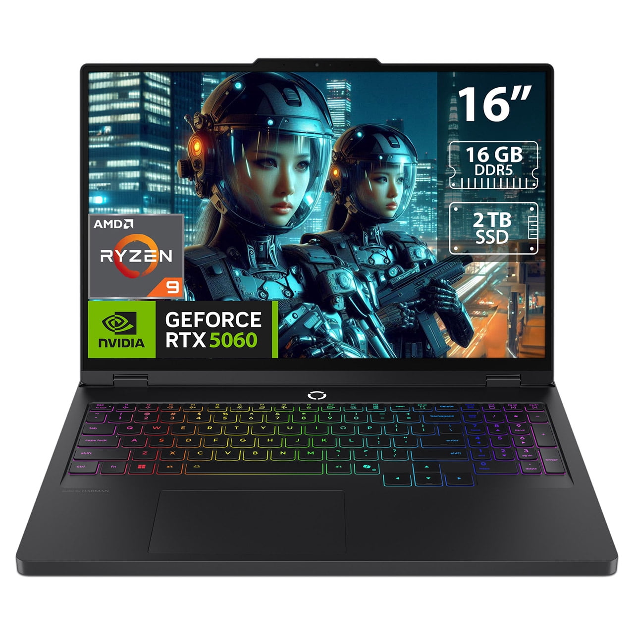 Laptop Gamer Lenovo Legion Pro 5: Ryzen 9 9955HX (hasta 5.4 GHz), Memoria de 16GB DDR5, SSD de 2TB, Pantalla de 16" OLED WQXGA (2560 x 1600), Video NVIDIA GeForce RTX 5060, S.O. Windows 11 Home.