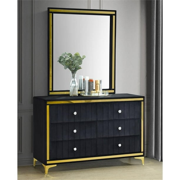 Black velvet dresser with mirror discount