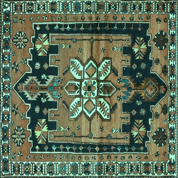 Ahgly Company Indoor Square Persian Turquoise Blue Traditional Area Rugs, 8' Square