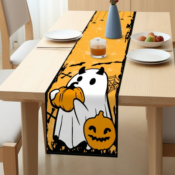 Halloween Tablecloth, Imitation Linen Table Runner,Washable Printed Table Cover for Party Picnic Dinner Decor,Placemat Napkin for Restaurants