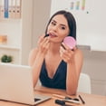 thumbnail image 3 of Unique Bargains 1 Pc Women Portable Round Makeup Mirror for Travel Vacation Pink Aluminum Mirror PU Leather, 3 of 3