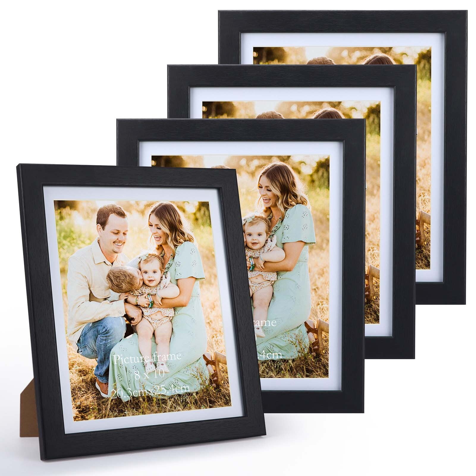 MEBRUDY 4 Pack 8x10 Picture Frames, Display 8x10 Photos with Mats or 9x10 without Mats for Wall