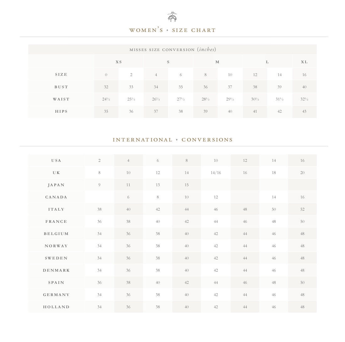 brooks brothers size chart women's