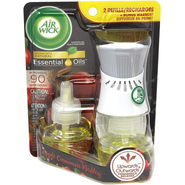 Air Wick Plug in Scented Oil Starter Kit (Warmer + 2 Refills), Apple Cinnamon Medley, Air