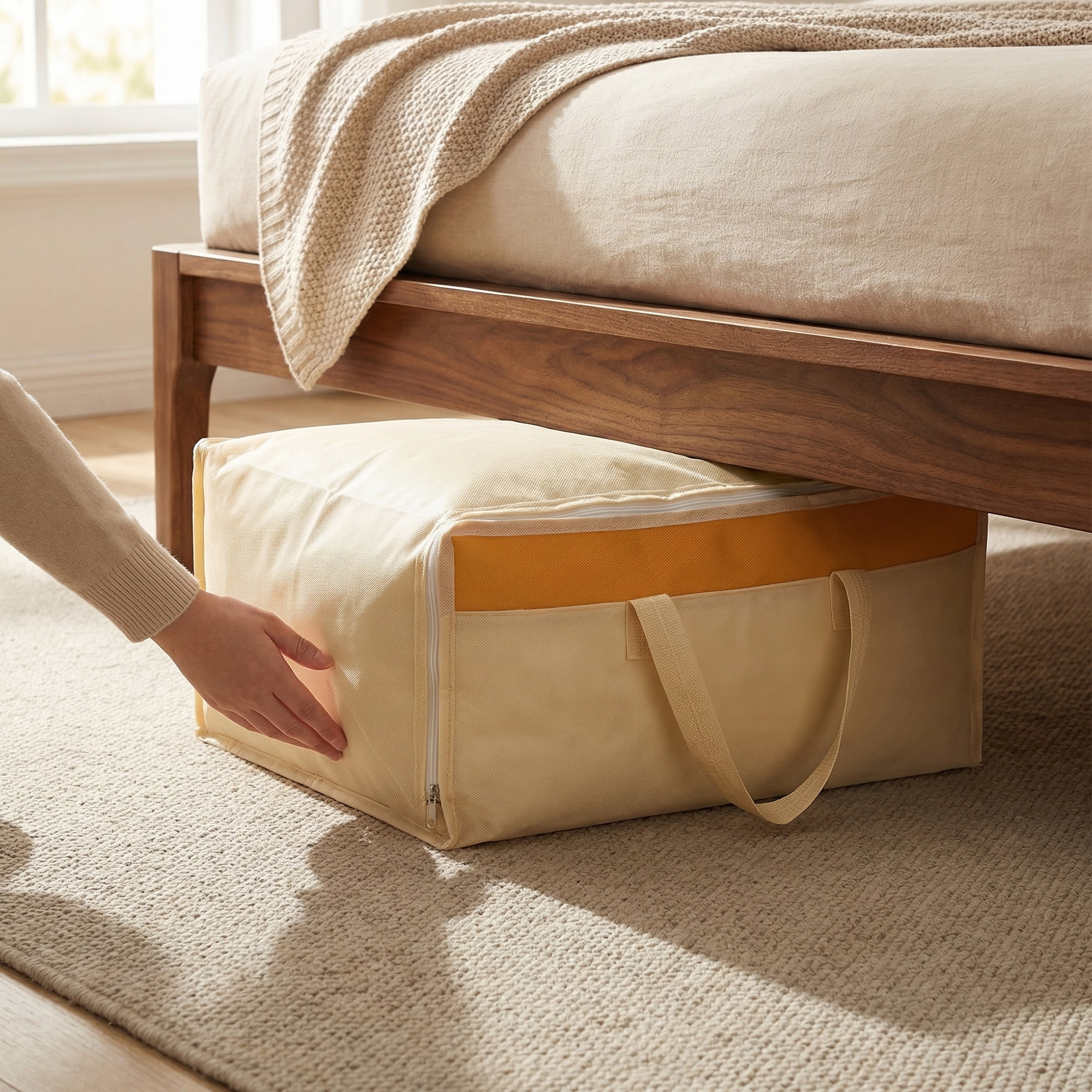 Unique Bargains Foldable Storage Bags for Taking in Clothes Beige 27.6"x19.7"x9.8"