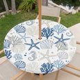 thumbnail image 6 of Round Outdoor Tablecloth with Umbrella Hole and Zipper, Blue Beige Coastal Fitted Table Cover with Elastic Edge for 36-44 Inch, Summer Beach Starfish Coral Nautical Waterproof Patio Tablecoths, 6 of 9