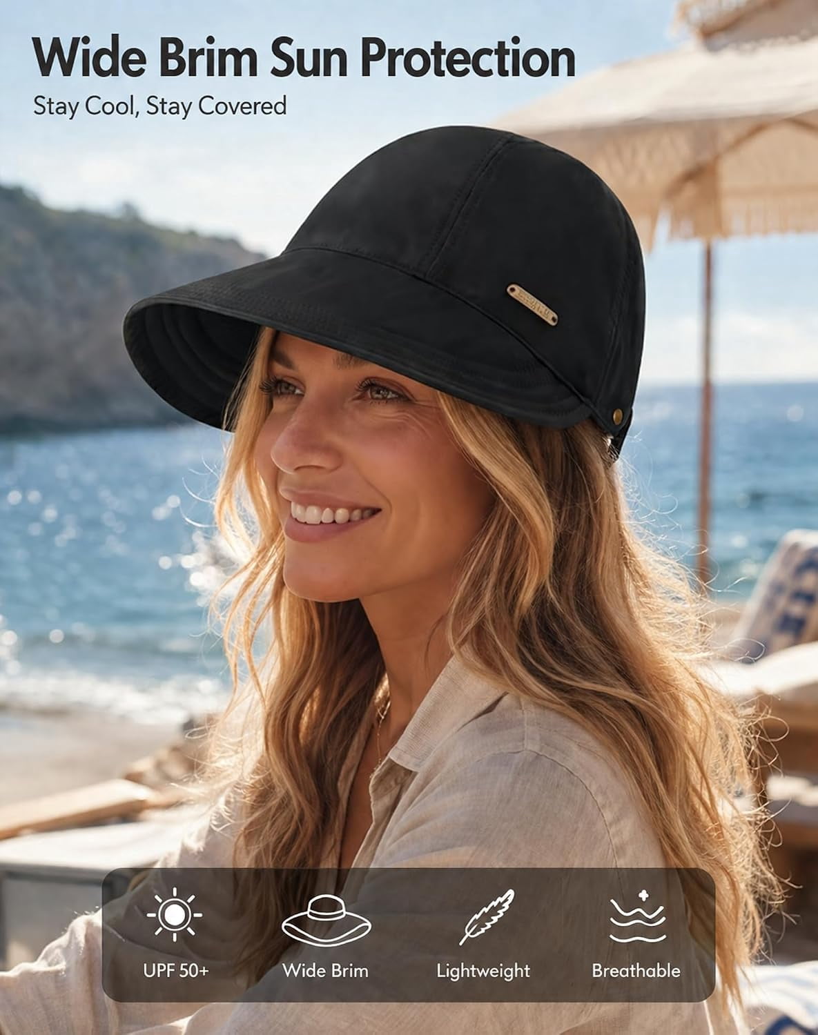 Dodorado Sun Hat, Women's Wide Brim Sun Visor Hat, UPF 50+ Lightweight & Breathable