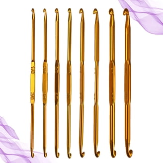 8-Piece Double-Ended Tunisian Crochet Hooks Set - Golden Alumina Knitting Needles For Weaving
