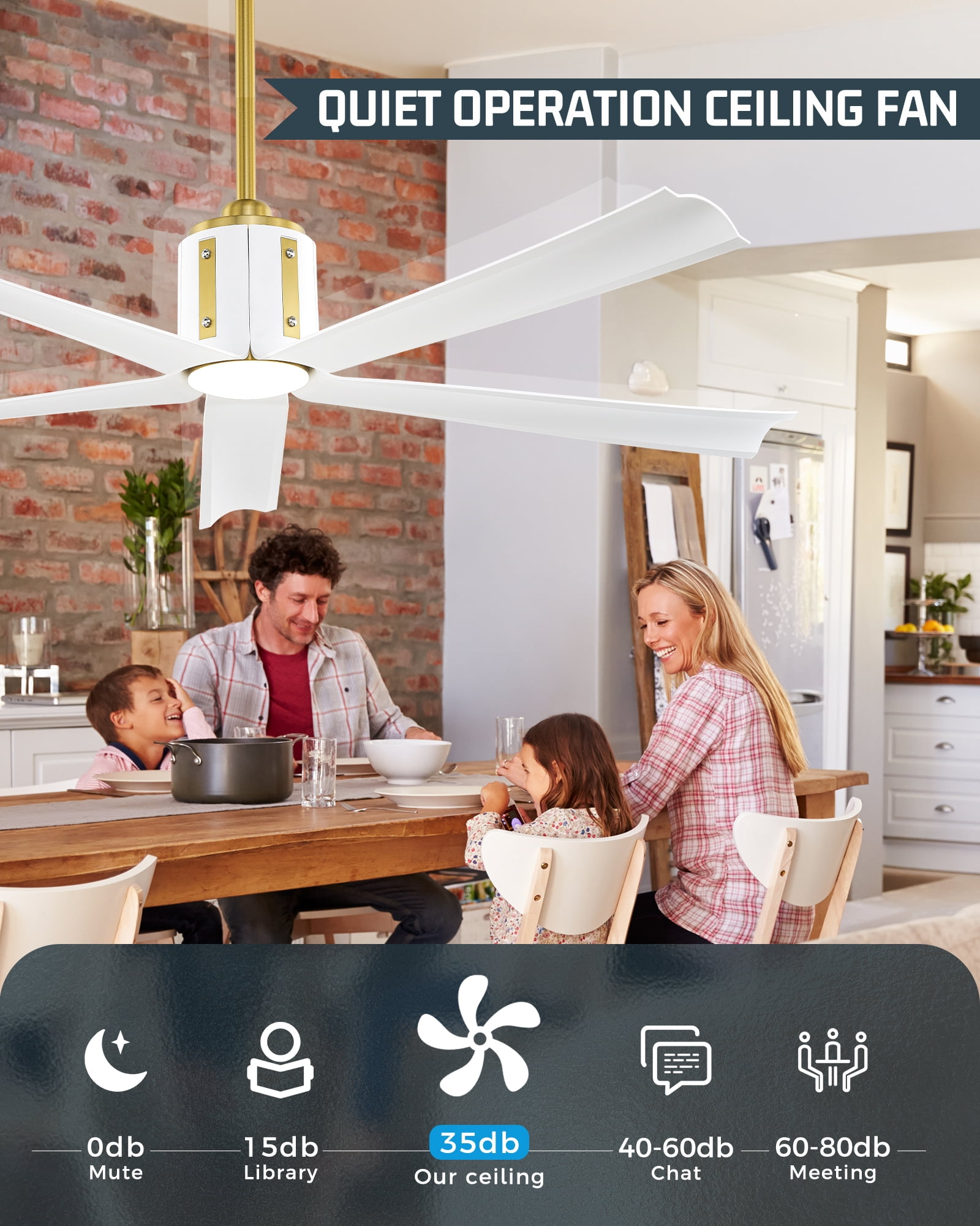 Ltmate 60" Smart Ceiling Fan with Light: Gold & White,Quiet DC Motor