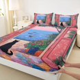 thumbnail image 4 of jejeloiu Coastal Black Cat Full Size Sheets Kids,Colorful Oil Painting Bed Sheets For Girl,4 Pieces, 4 of 6