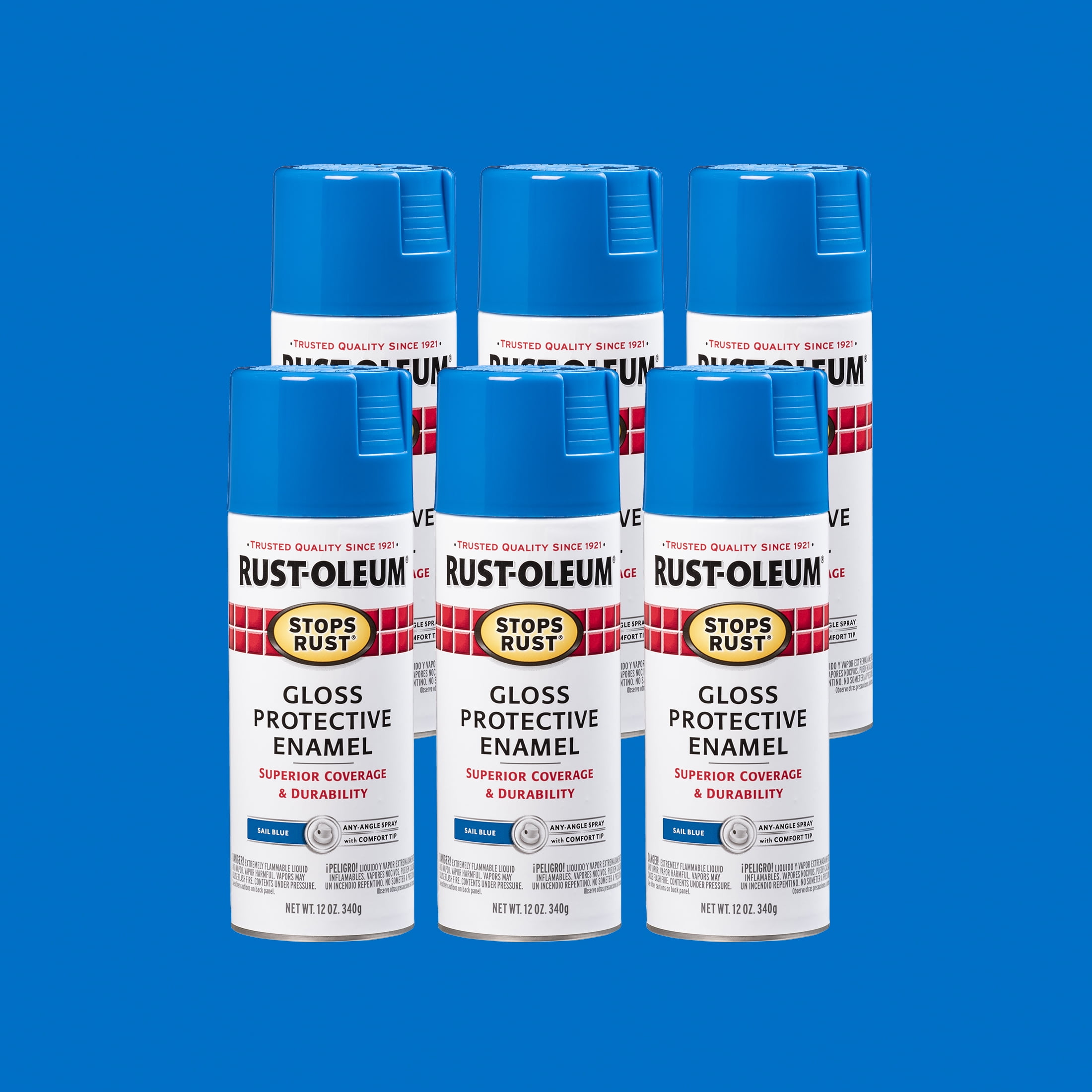 (2 pack) Sail Blue, Rust-Oleum Stops Rust Gloss Protective Enamel Spray Paint, 12 oz, 6 Pack