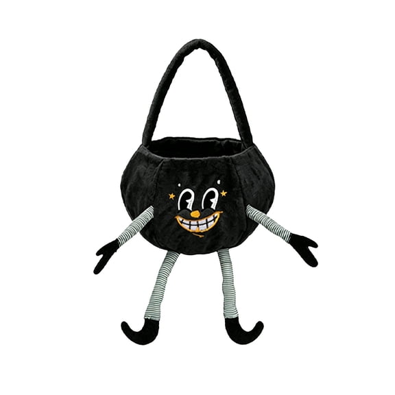 Halloween Pumpkin Candy Buckets Baskets with Legs, Halloween Goodie Candy Treat Snack Cookie Gift Wrap, Party Favors Supplies Decorations - Black
